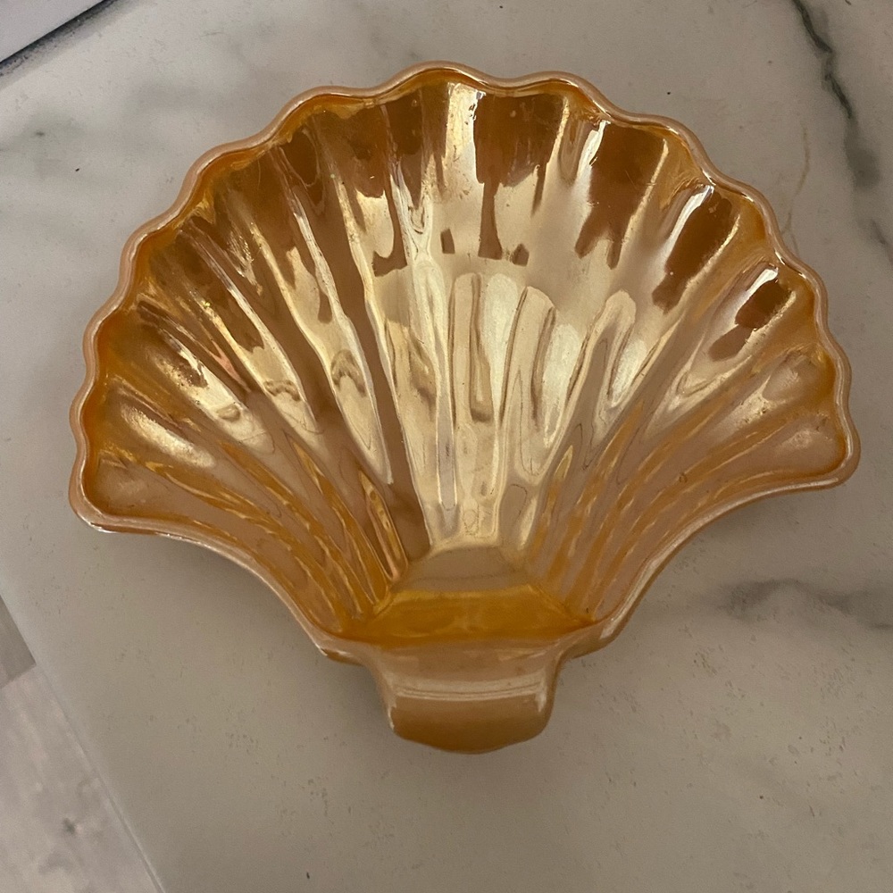 Vintage Orange iridescent shell trinket dish